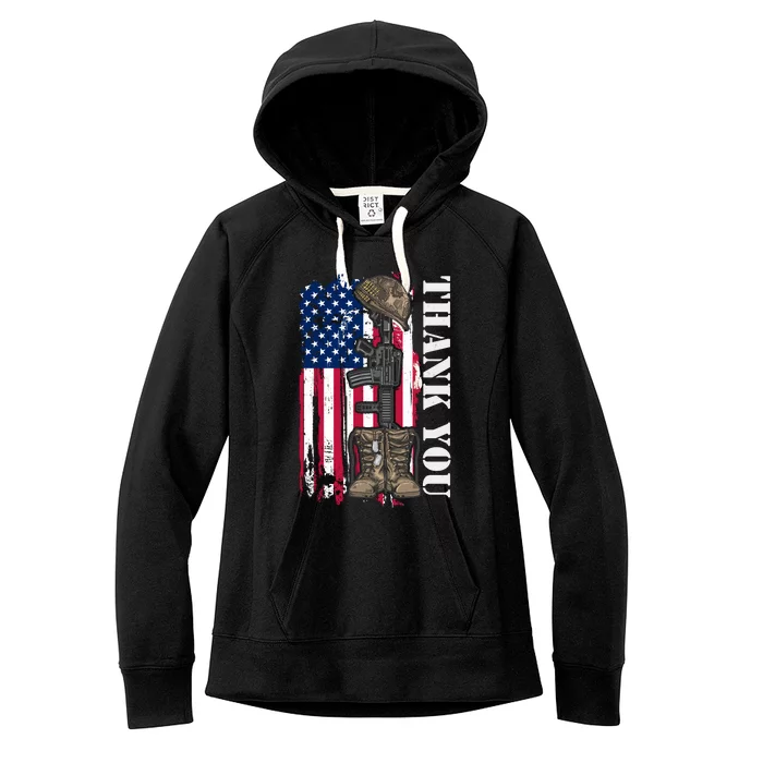 Thank You For Your Service Memorial Day USA American Flag Women's Fleece Hoodie