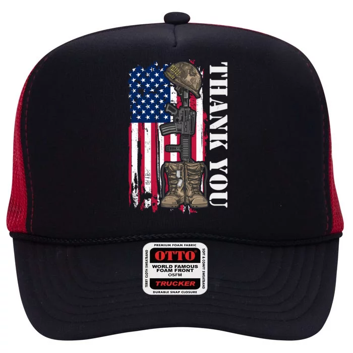 Thank You For Your Service Memorial Day USA American Flag High Crown Mesh Trucker Hat