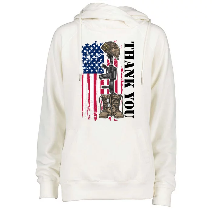 Thank You For Your Service Memorial Day USA American Flag Womens Funnel Neck Pullover Hood