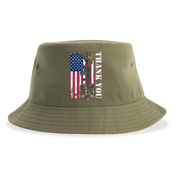 Thank You For Your Service Memorial Day USA American Flag Sustainable Bucket Hat