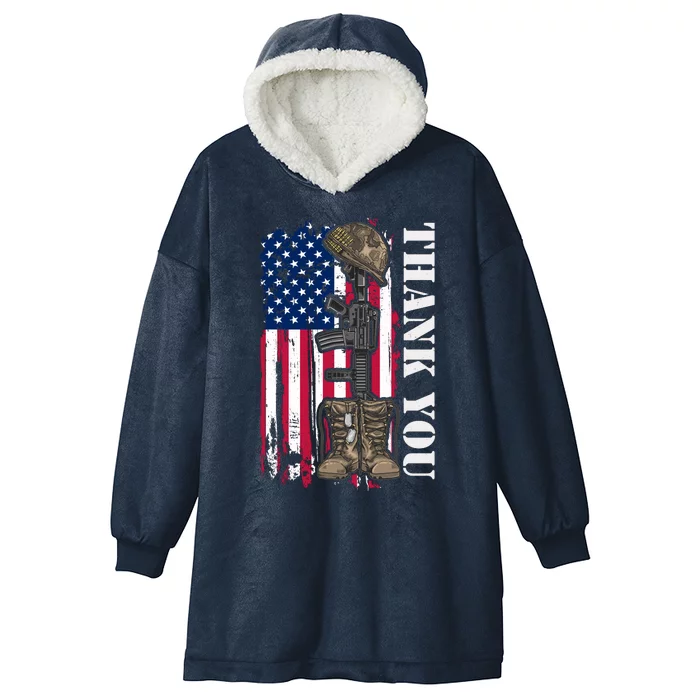 Thank You For Your Service Memorial Day USA American Flag Hooded Wearable Blanket