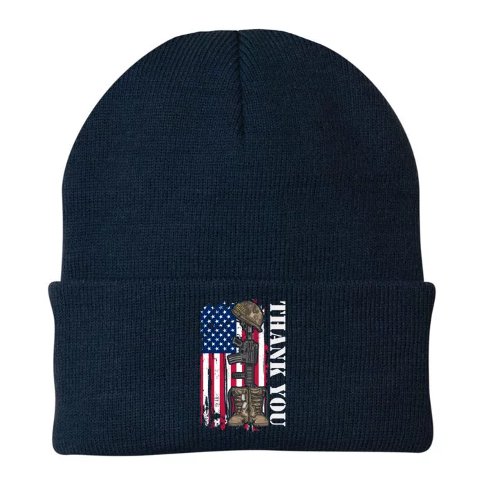 Thank You For Your Service Memorial Day USA American Flag Knit Cap Winter Beanie