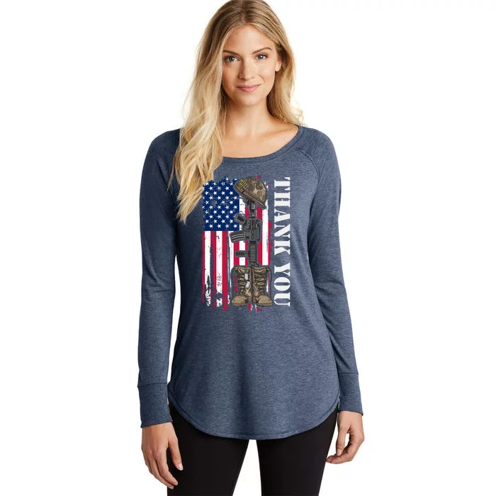 Thank You For Your Service Memorial Day USA American Flag Women's Perfect Tri Tunic Long Sleeve Shirt