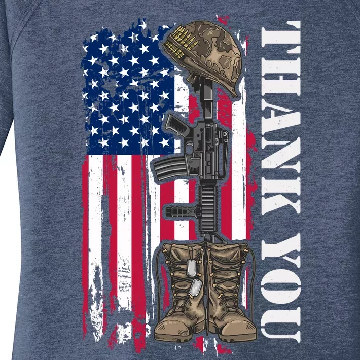 Thank You For Your Service Memorial Day USA American Flag Women's Perfect Tri Tunic Long Sleeve Shirt