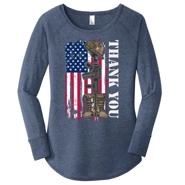 Thank You For Your Service Memorial Day USA American Flag Women's Perfect Tri Tunic Long Sleeve Shirt