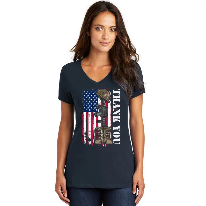 Thank You For Your Service Memorial Day USA American Flag Women's V-Neck T-Shirt