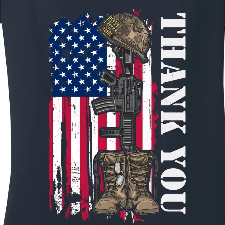 Thank You For Your Service Memorial Day USA American Flag Women's V-Neck T-Shirt