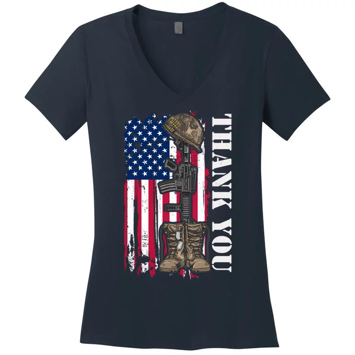 Thank You For Your Service Memorial Day USA American Flag Women's V-Neck T-Shirt