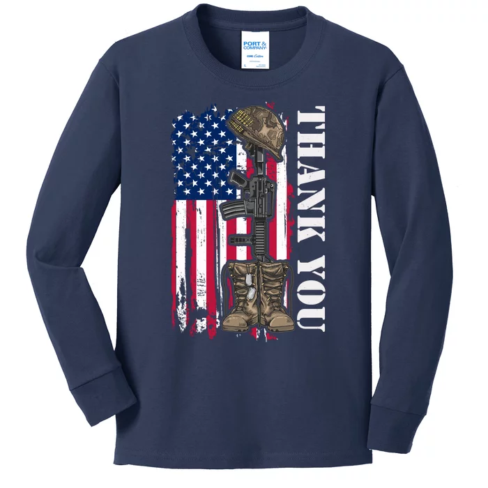 Thank You For Your Service Memorial Day USA American Flag Kids Long Sleeve Shirt