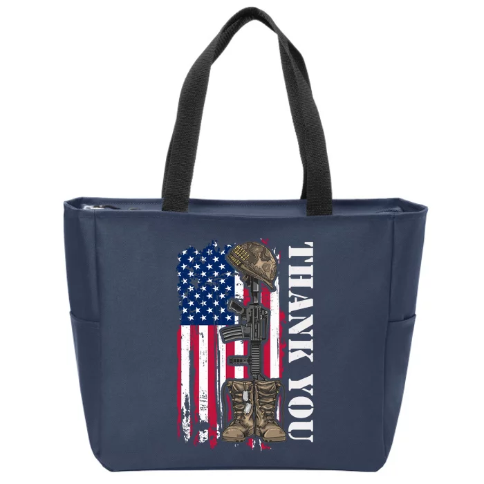 Thank You For Your Service Memorial Day USA American Flag Zip Tote Bag