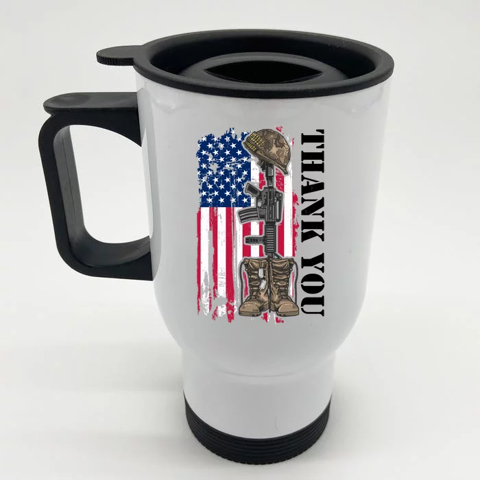 Thank You For Your Service Memorial Day USA American Flag Front & Back Stainless Steel Travel Mug