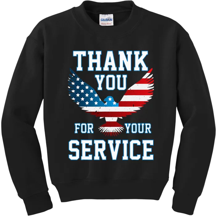 Thank You For Your Service Patriotic Eagle Kids Sweatshirt