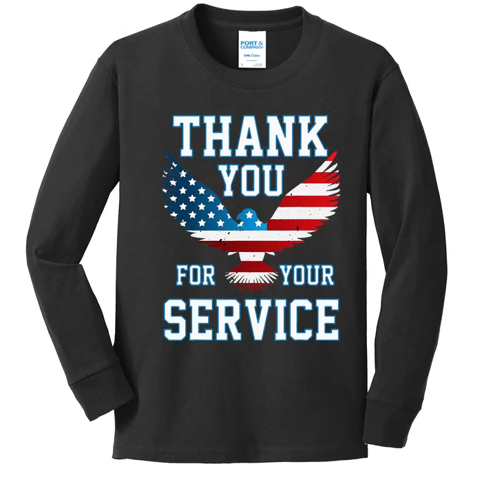 Thank You For Your Service Patriotic Eagle Kids Long Sleeve Shirt