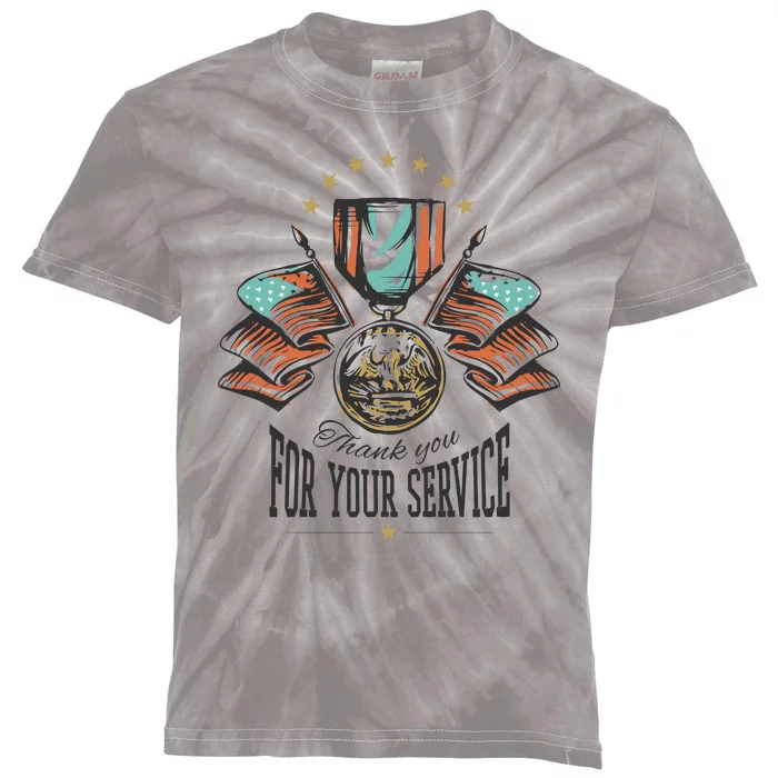 Thank You For Your Service Veteran Kids Tie-Dye T-Shirt