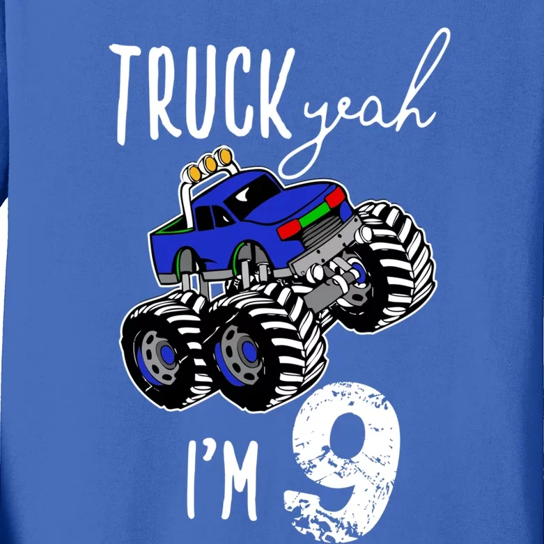 Truck Yeah Im 9 Monster Truck Birthday Car 9th Ninth Gift Kids Long Sleeve Shirt