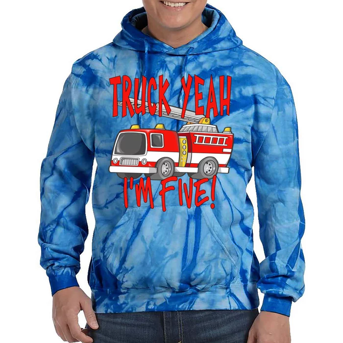 Truck Yeah Im Five Fire Truck For 5 Year Birthday Gift Tie Dye Hoodie