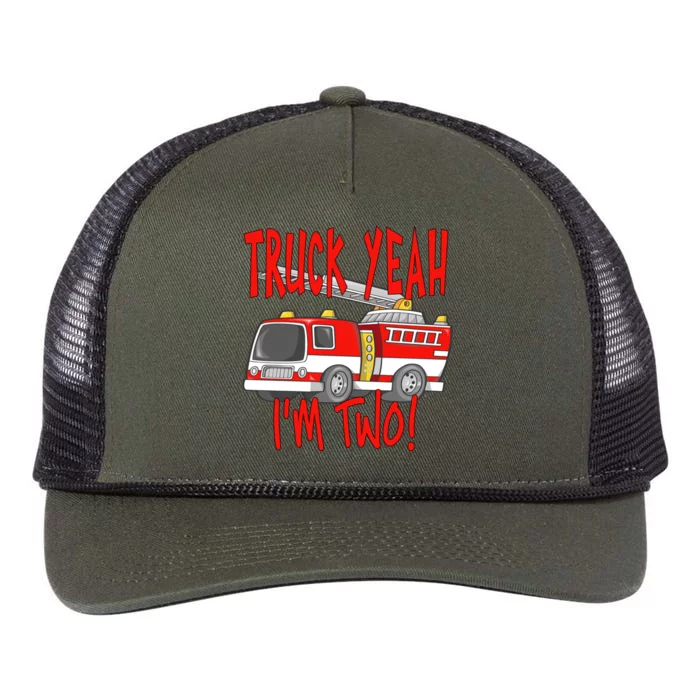 Truck Yeah Im Two Fire Truck For 2 Year Birthday Gift Retro Rope Trucker Hat Cap