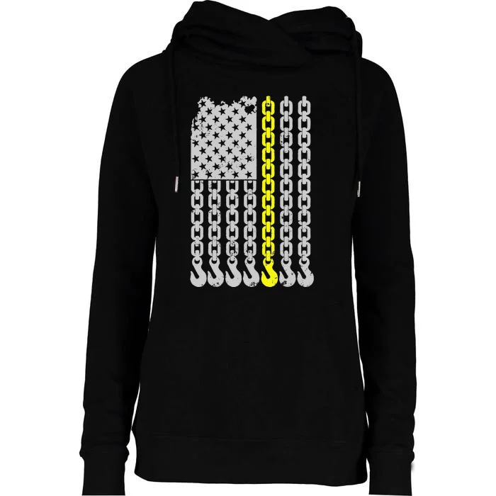 Thin Yellow Line Chain Hook American Flag Tow Truck Driver Womens Funnel Neck Pullover Hood