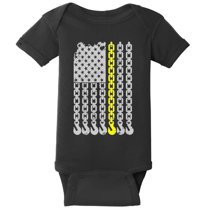 Thin Yellow Line Chain Hook American Flag Tow Truck Driver Baby Bodysuit