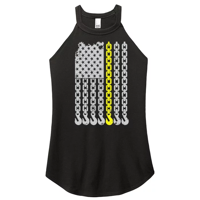 Thin Yellow Line Chain Hook American Flag Tow Truck Driver Women’s Perfect Tri Rocker Tank