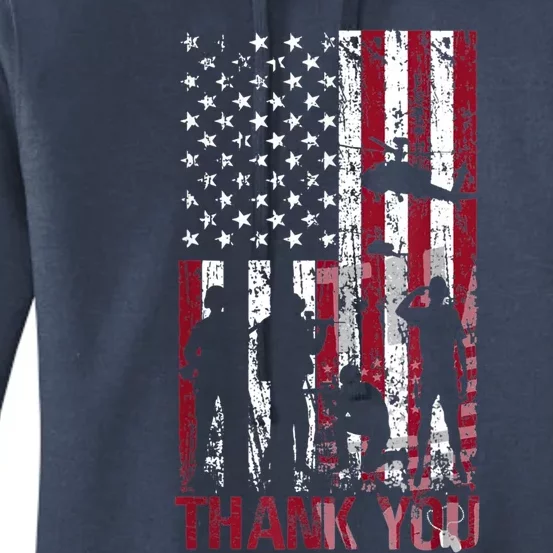 Thank You Memorial Day Meaningful Gift Military Flag Distressed Funny Gift Women's Pullover Hoodie