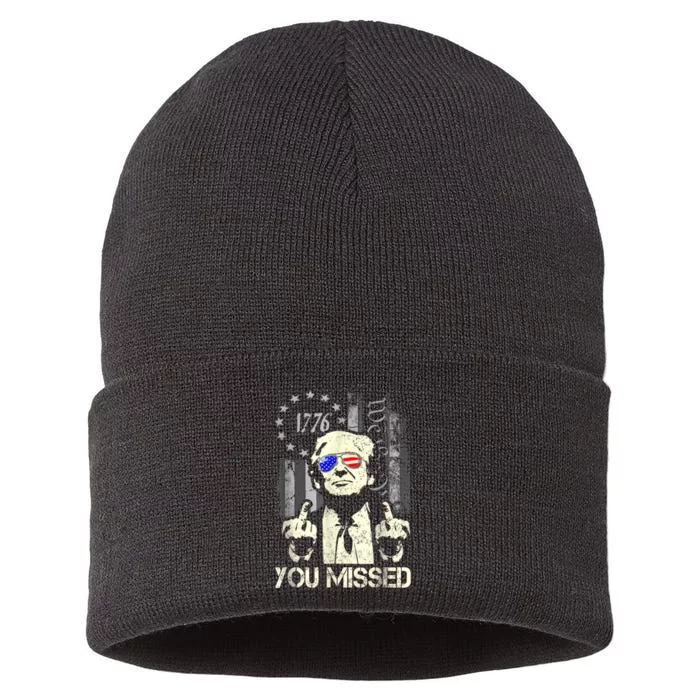 Trump You Missed Me Bitch Trump Shot Trump Supporters Sustainable Knit Beanie