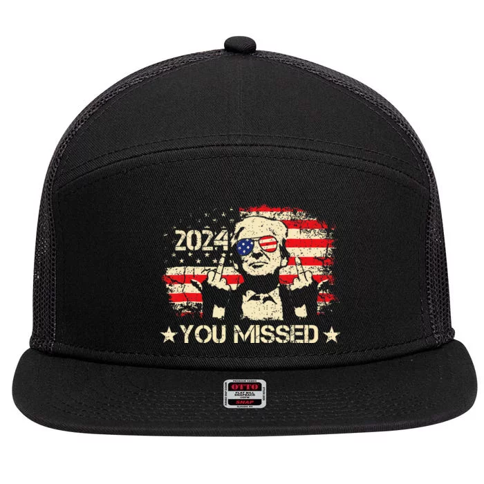 Trump You Missed Funny Trump 2024 7 Panel Mesh Trucker Snapback Hat