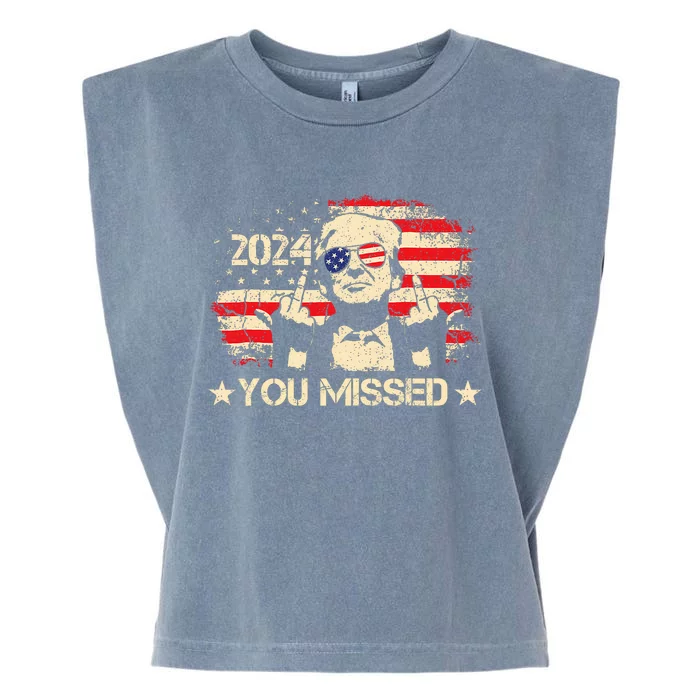 Trump You Missed Funny Trump 2024 Design Garment-Dyed Women's Muscle Tee