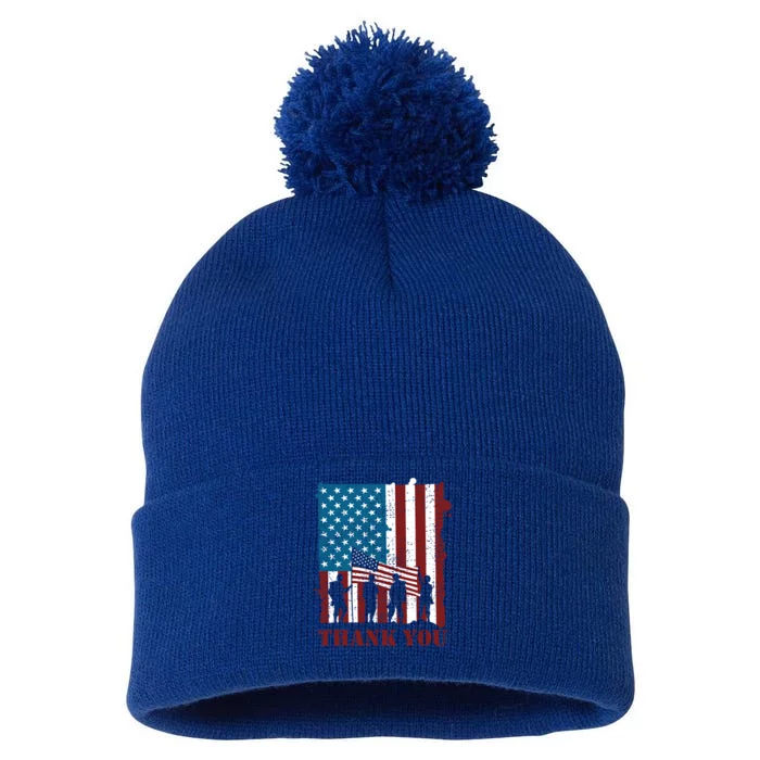 Thank You Memorial Day May 25th Patriotic Gift Pom Pom 12in Knit Beanie