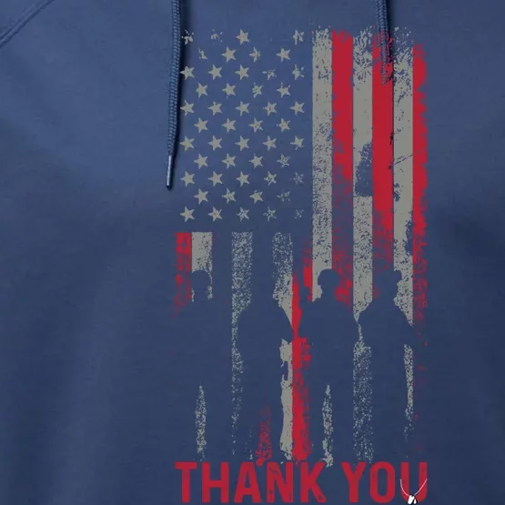 Thank You Memorial Day Military Flag Design Gift Performance Fleece Hoodie