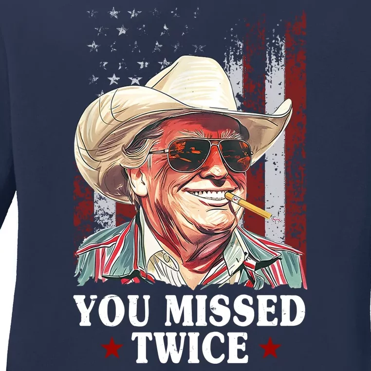 Trump You Missed Twice Western Cowboy Ladies Long Sleeve Shirt