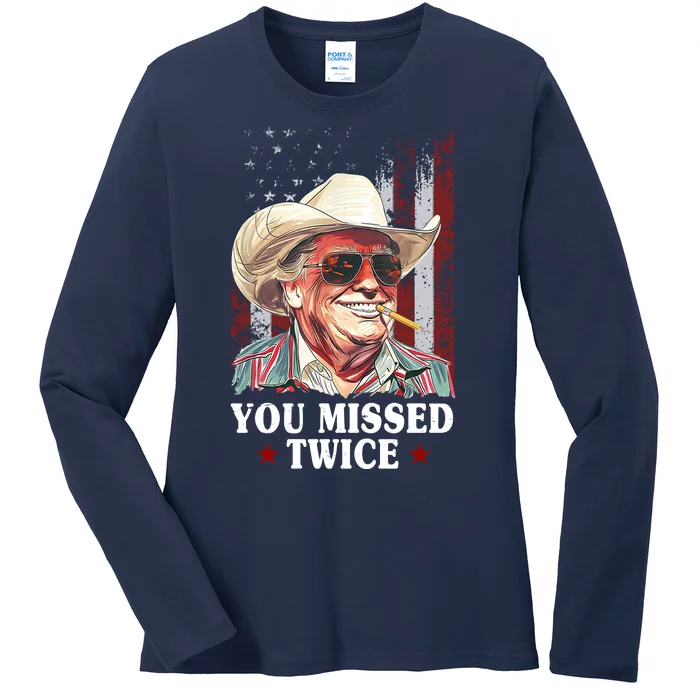 Trump You Missed Twice Western Cowboy Ladies Long Sleeve Shirt