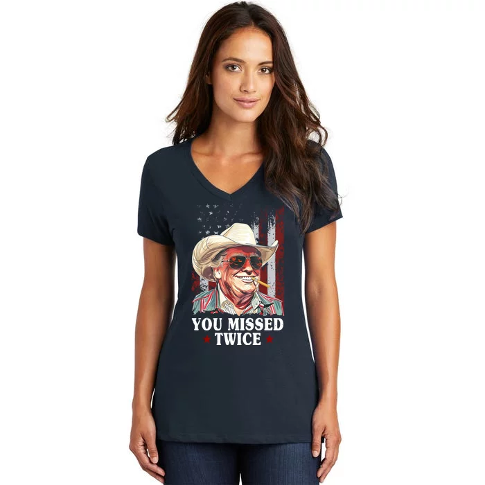 Trump You Missed Twice Western Cowboy Women's V-Neck T-Shirt