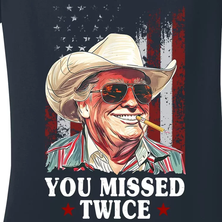 Trump You Missed Twice Western Cowboy Women's V-Neck T-Shirt