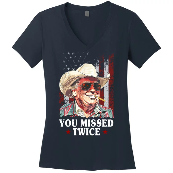 Trump You Missed Twice Western Cowboy Women's V-Neck T-Shirt