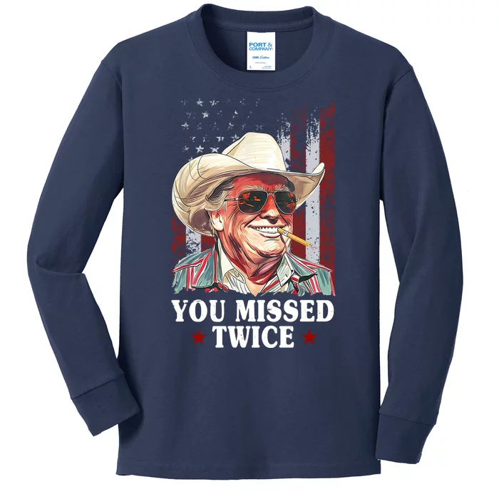 Trump You Missed Twice Western Cowboy Kids Long Sleeve Shirt