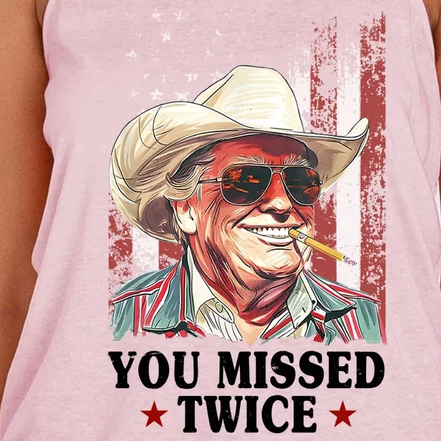 Trump You Missed Twice Western Cowboy Women's Knotted Racerback Tank