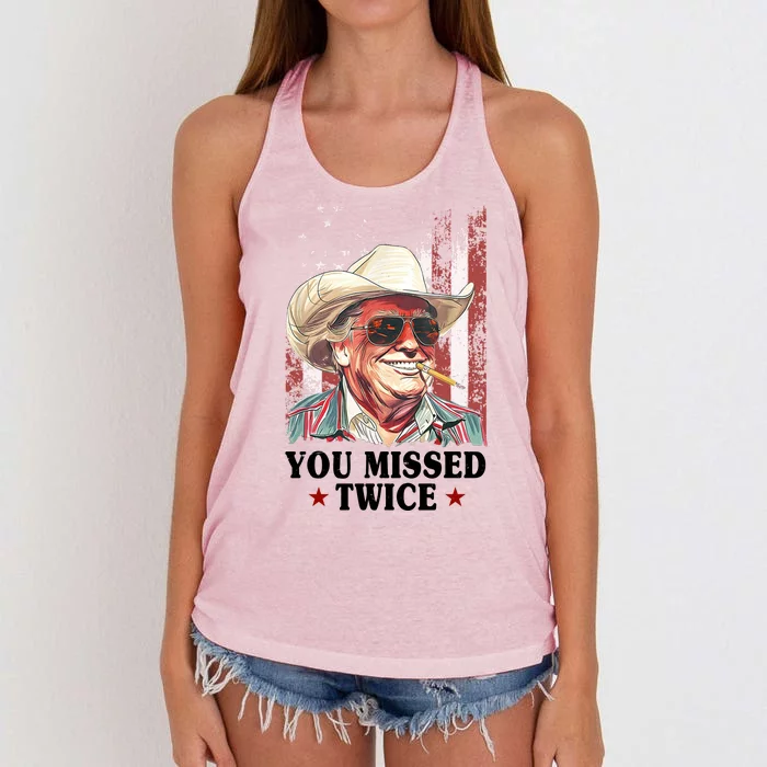 Trump You Missed Twice Western Cowboy Women's Knotted Racerback Tank