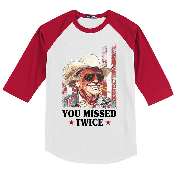 Trump You Missed Twice Western Cowboy Kids Colorblock Raglan Jersey