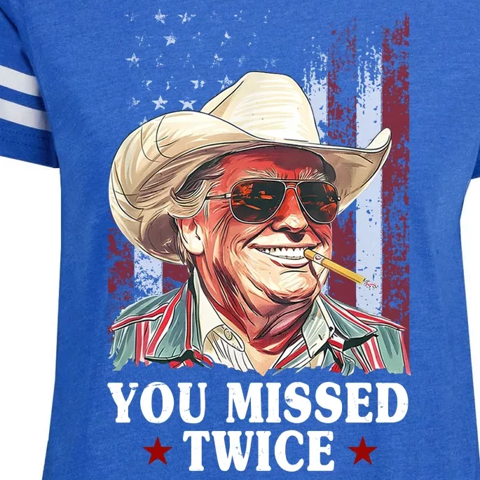 Trump You Missed Twice Western Cowboy Enza Ladies Jersey Football T-Shirt