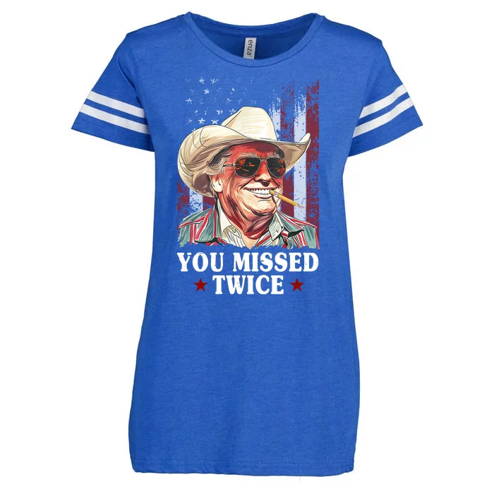 Trump You Missed Twice Western Cowboy Enza Ladies Jersey Football T-Shirt