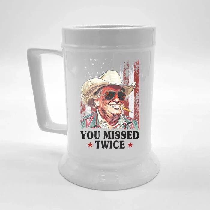 Trump You Missed Twice Western Cowboy Front & Back Beer Stein