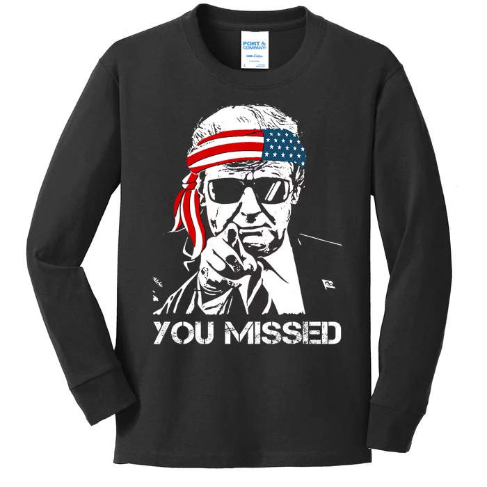 Trump You Missed Middle Finger 24 Vote Trump Kids Long Sleeve Shirt