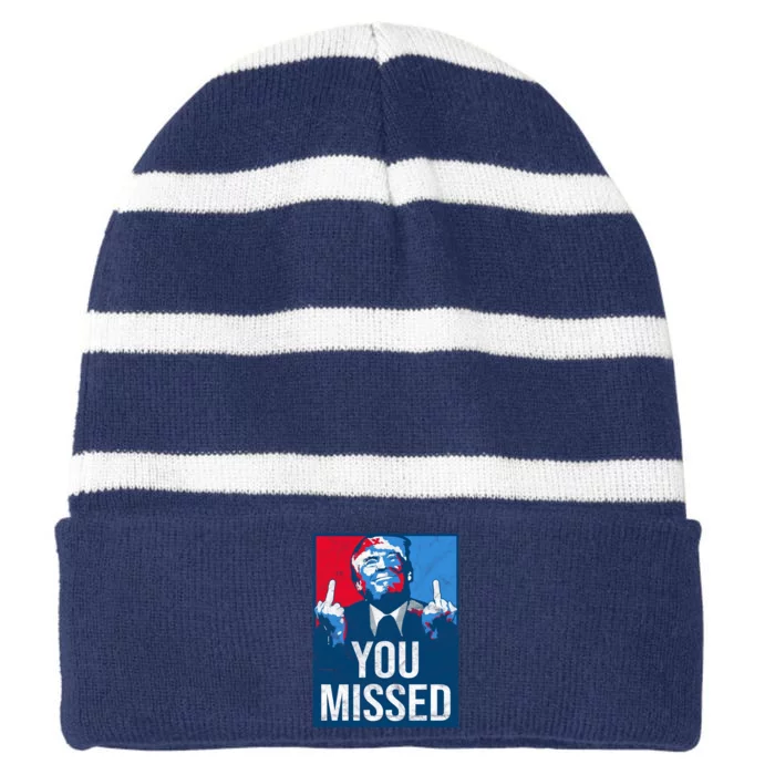 Trump You Missed Shooting Assassination Attempt Middle Finger Usa Patrioti Striped Beanie with Solid Band