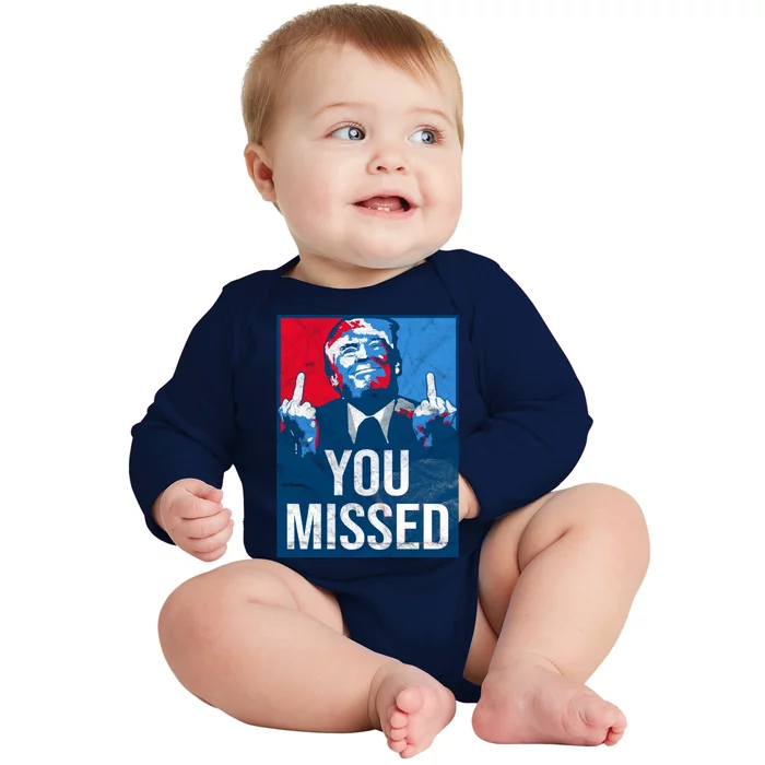 Trump You Missed Shooting Assassination Attempt Middle Finger Usa Patrioti Baby Long Sleeve Bodysuit