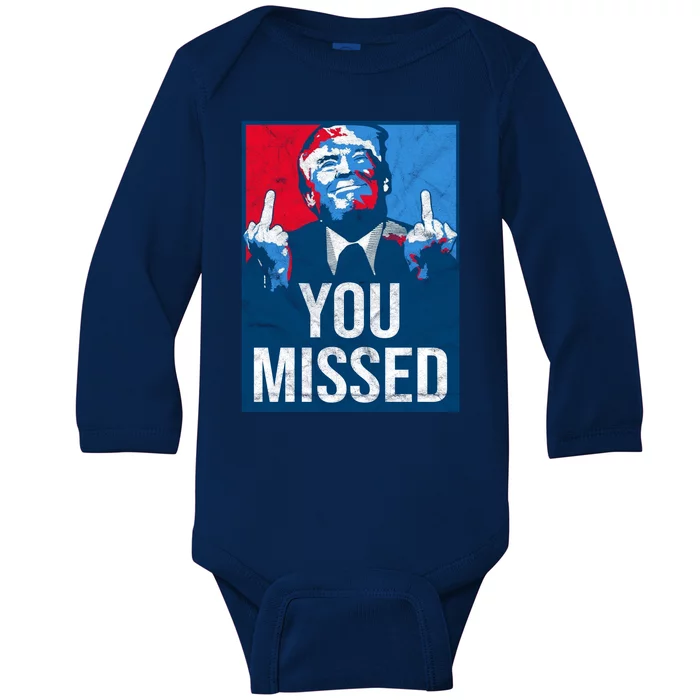 Trump You Missed Shooting Assassination Attempt Middle Finger Usa Patrioti Baby Long Sleeve Bodysuit