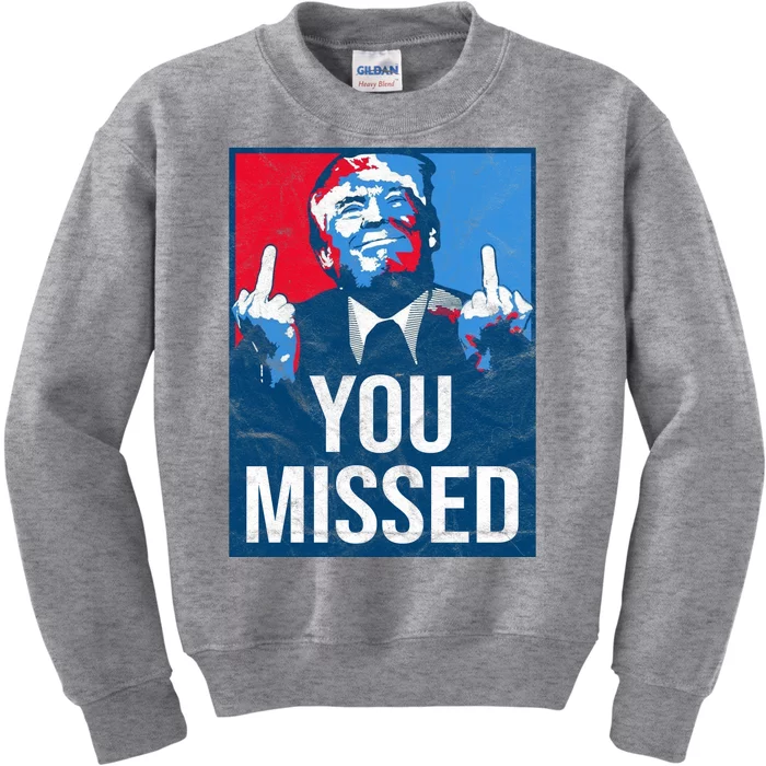 Trump You Missed Shooting Assassination Attempt Middle Finger Usa Patrioti Kids Sweatshirt