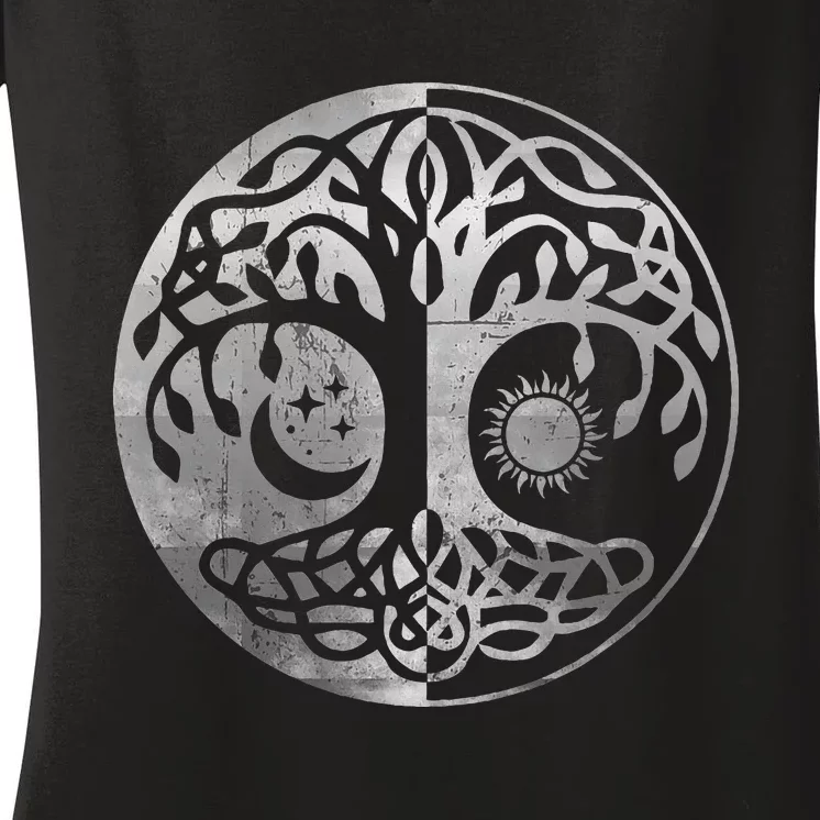 Tree Yggdrasil Of Life Viking Norway Runes Symbol Norse Rune Women's V-Neck T-Shirt