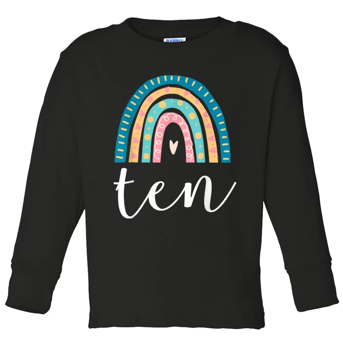 Ten Year Old Rainbow 10th Birthday Gifts For Girls 10 Bday Toddler Long Sleeve Shirt