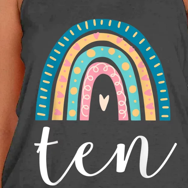 Ten Year Old Rainbow 10th Birthday Gifts For Girls 10 Bday Women's Knotted Racerback Tank